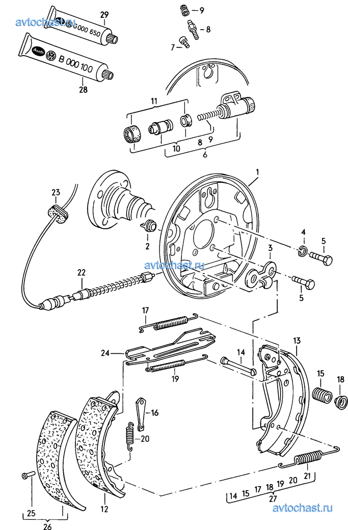 Схема задних колодок ауди 80 б3