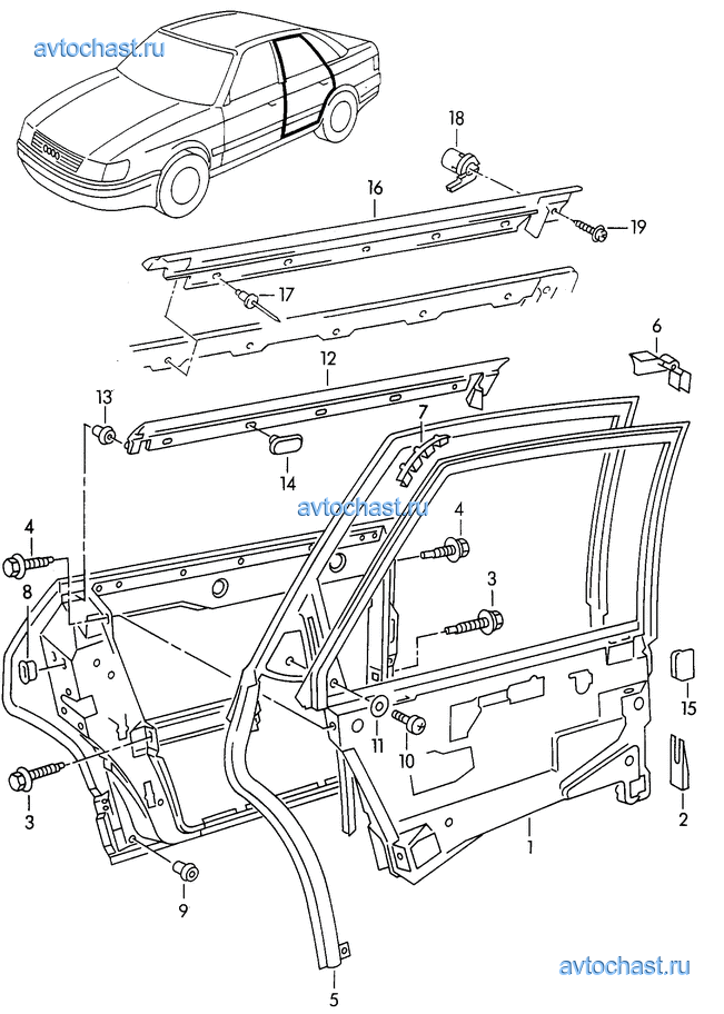 Схема двери ауди 100 с3