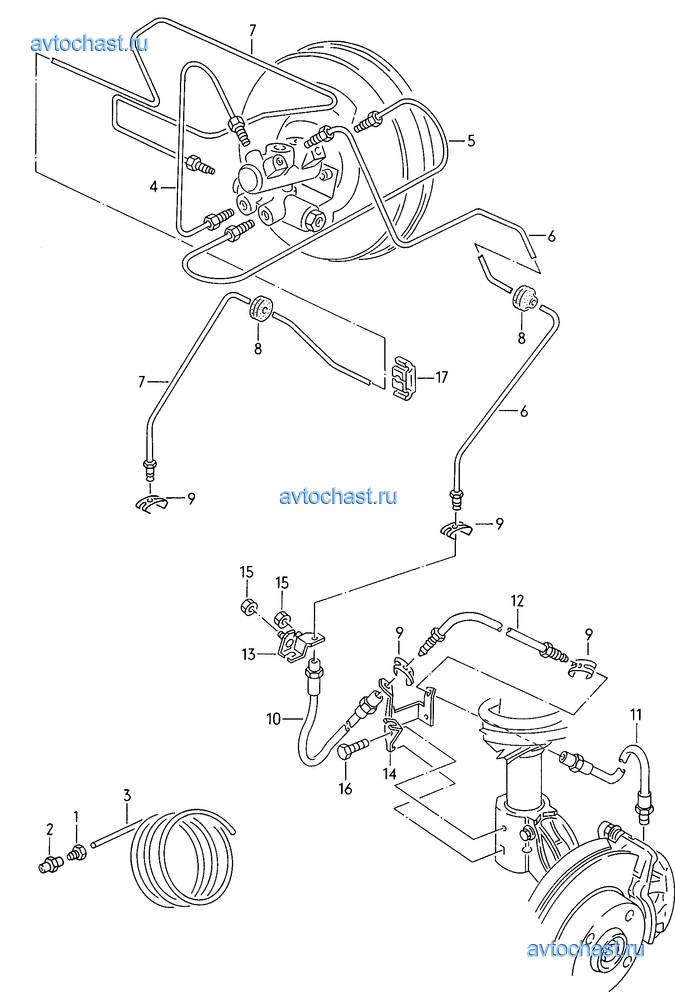 Ауди 80 расположение тормозных трубок