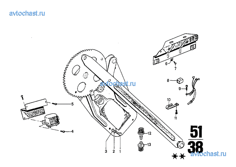 Механизм перемещения стекла двери Пд