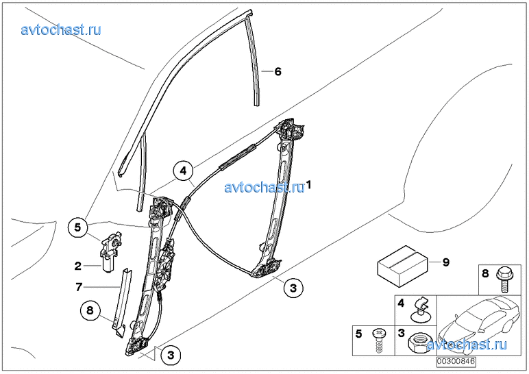 Механизм перемещения стекла двери Пд