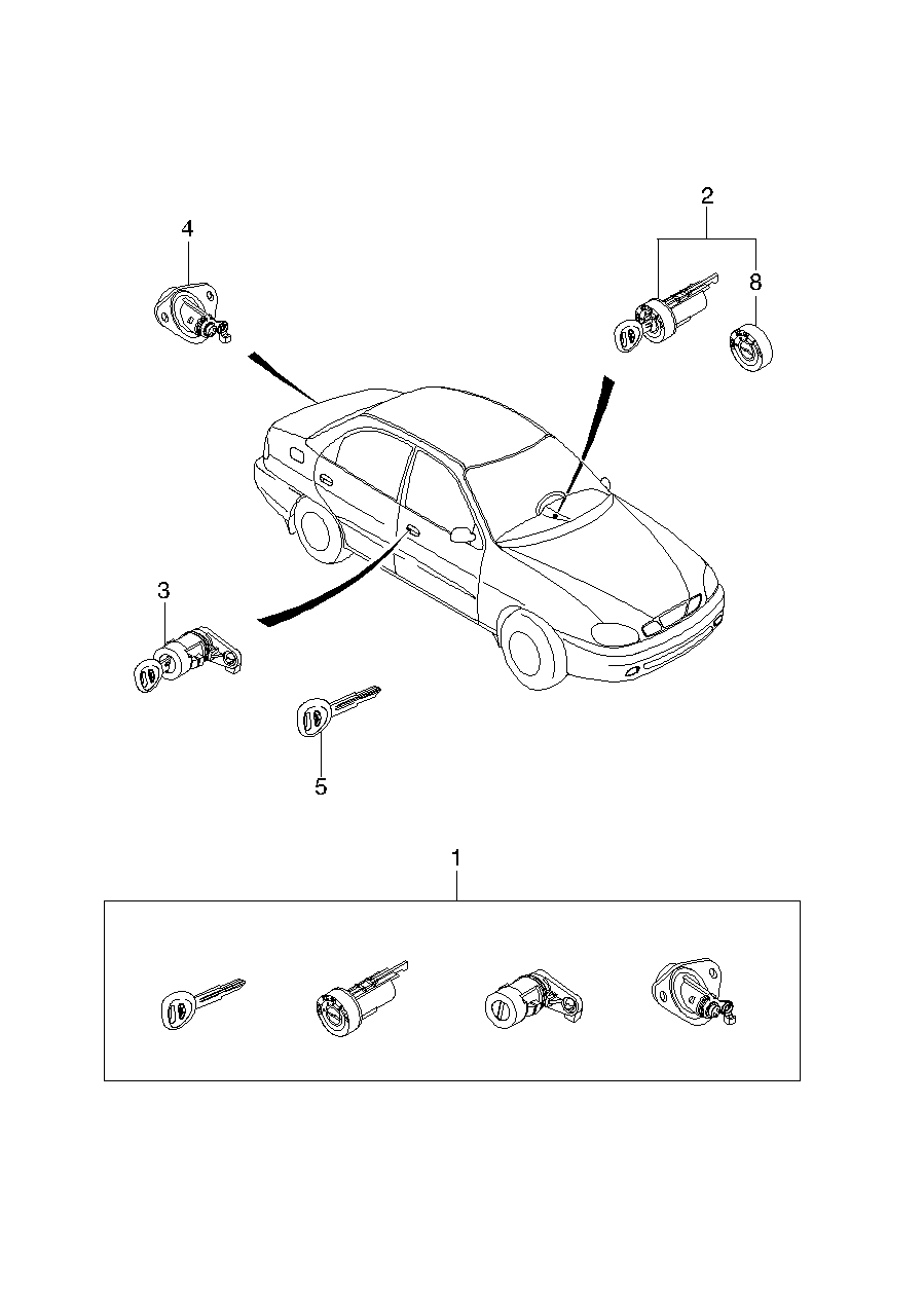 Оригинальный каталог запчастей daewoo - chevrolet on line (онлайн).  Интернет магазин запчастей шевроле - део: CAR LOCK (6460) daewoo (Део) -  chevrolet (Шевроле) LANOS (T100) 1997-2002