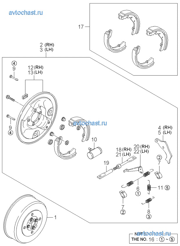 Схема заднего тормозного барабана киа спектра