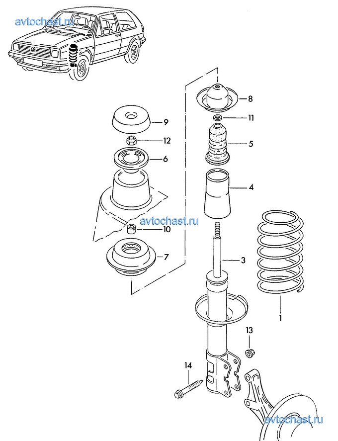 Схема амортизатора гольф 2