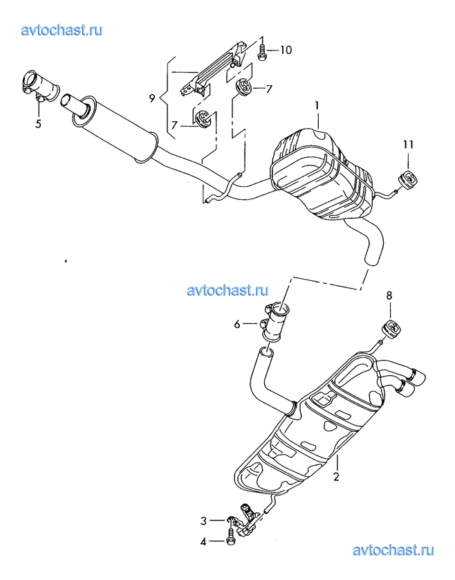 Схема глушителя гольф 4