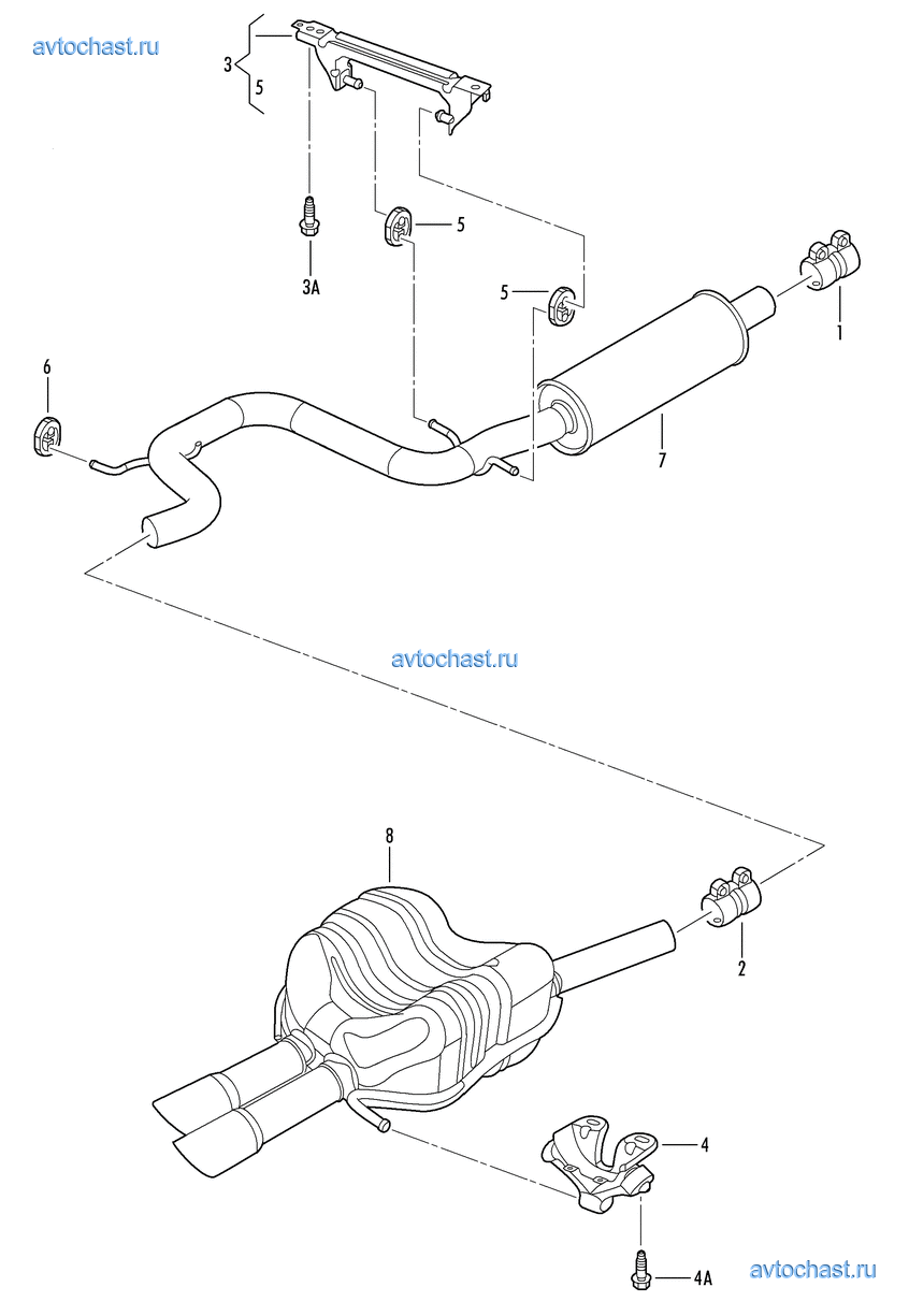 Схема глушителя гольф 4